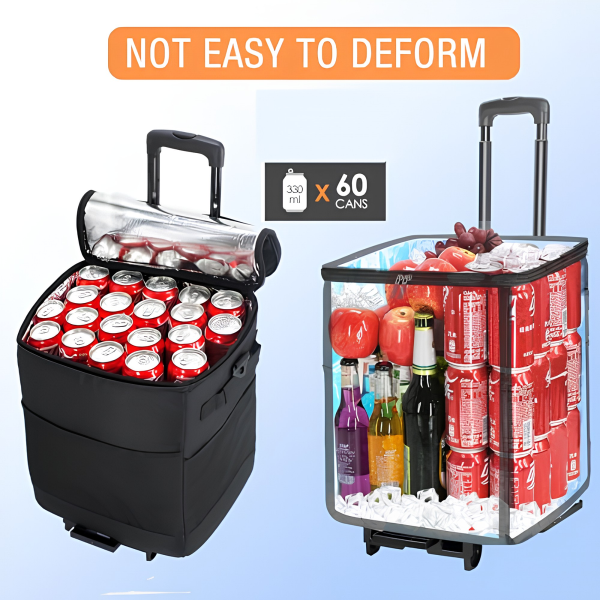 40L Rolling Cooler with Wheels – 60-Can Insulated Cooler Bag with Adjustable Handle, Leakproof Portable Cooler for Camping, Picnic & Beach