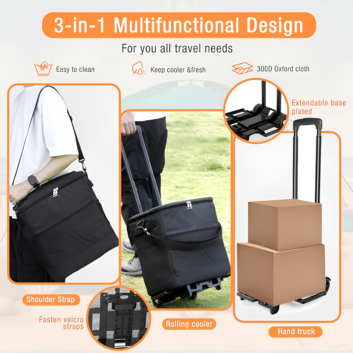 40L Rolling Cooler with Wheels – 60-Can Insulated Cooler Bag with Adjustable Handle, Leakproof Portable Cooler for Camping, Picnic & Beach