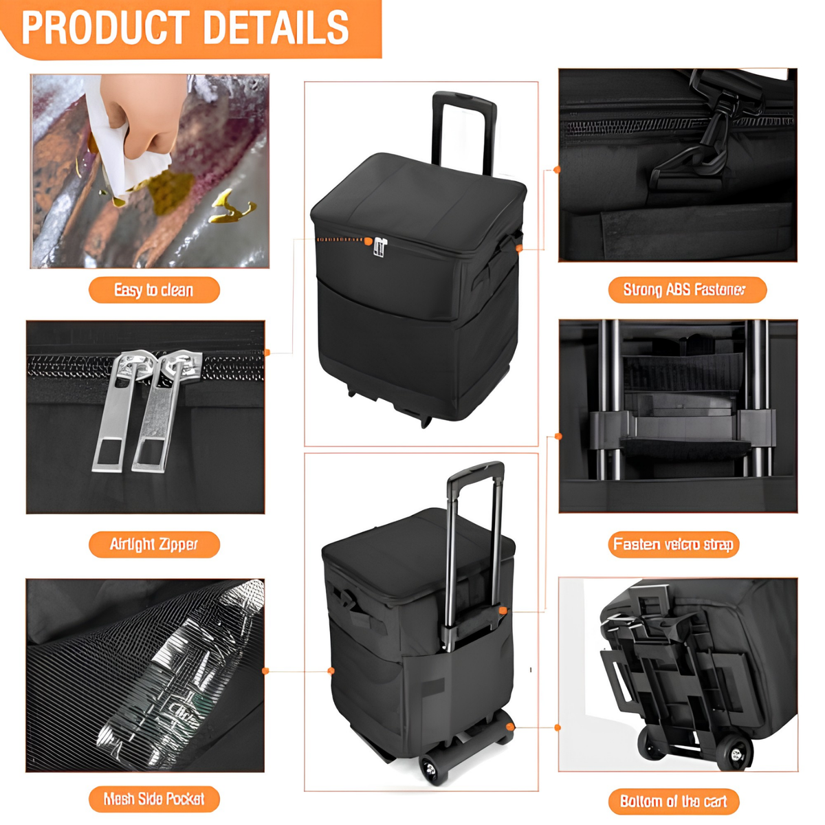 40L Rolling Cooler with Wheels – 60-Can Insulated Cooler Bag with Adjustable Handle, Leakproof Portable Cooler for Camping, Picnic & Beach