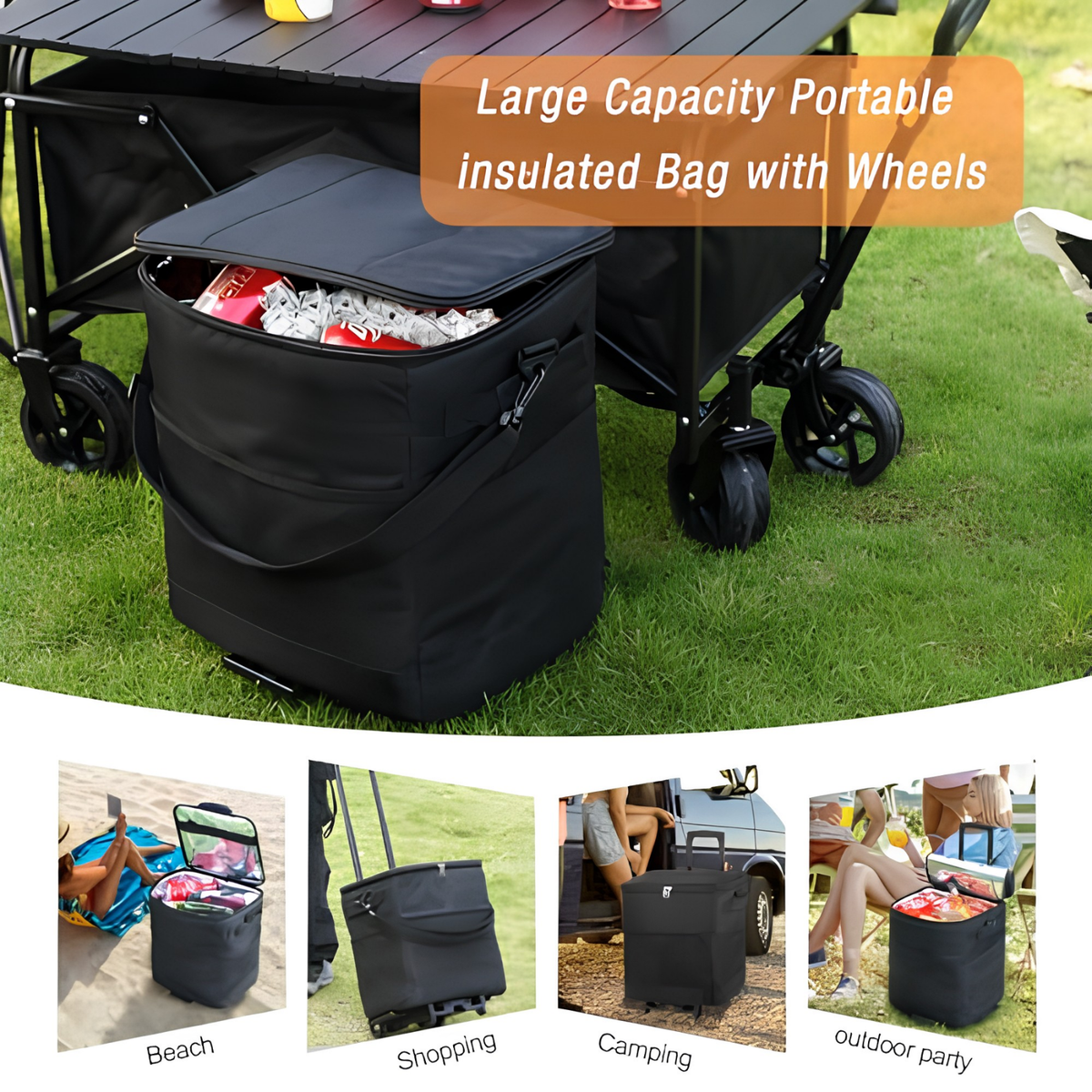 40L Rolling Cooler with Wheels – 60-Can Insulated Cooler Bag with Adjustable Handle, Leakproof Portable Cooler for Camping, Picnic & Beach