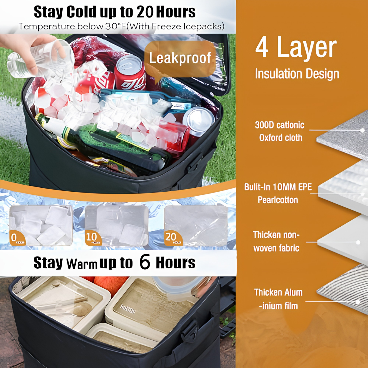 40L Rolling Cooler with Wheels – 60-Can Insulated Cooler Bag with Adjustable Handle, Leakproof Portable Cooler for Camping, Picnic & Beach