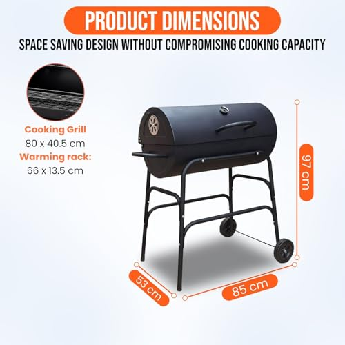 Portable Charcoal BBQ Grill & Smoker – Oil Drum Barrel Barbecue with Wheels